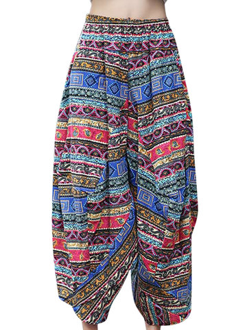 Women Ethnic Printed Elastic Waist Ankle-Length Wide Leg Pants-Newchic-