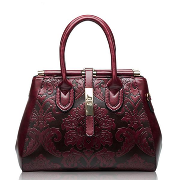 Women Genuine Leather Embossed Flowers Printed Totes Bags-Newchic-