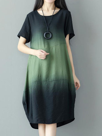 Women Gradient Short Sleeve Loose Vintage Dresses-Newchic-