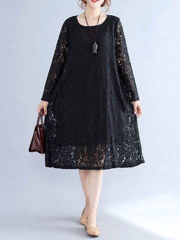 Women Lace Hollow Out Dress-Newchic-