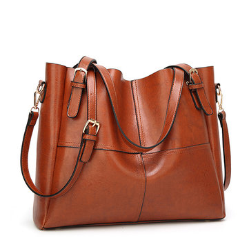 Women Oil PU Leather Vintage Shoulder Bags Handbag-Newchic-