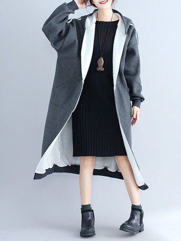 Women Printed Hooded Thick Long Coat-Newchic-