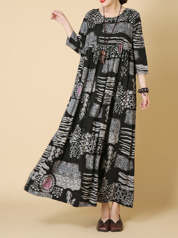 Women Printed Loose Dresses-Newchic-