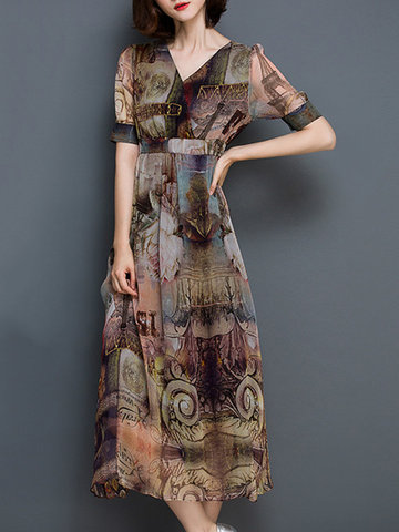 Women Printed Vintage Dresses-Newchic-