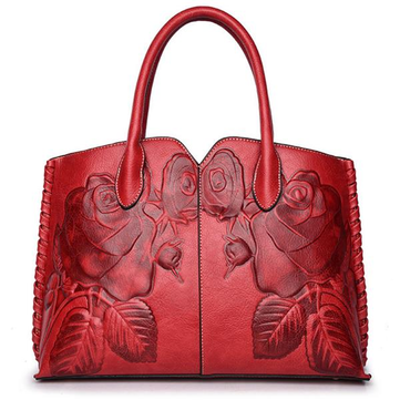 Women Retro PU Leather Embossed Peony Handbag-Newchic-