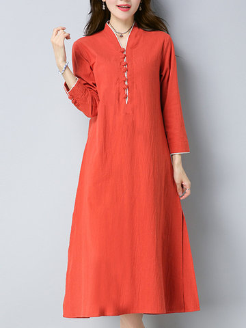 Women Side Split Vintage Dresses-Newchic-