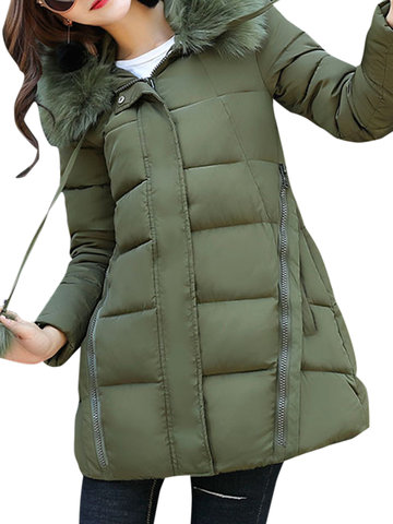 Women Solid Long Sleeve Hooded Coat-Newchic-
