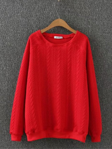Women Solid Long Sleeve Pullover Sweatshirt-Newchic-
