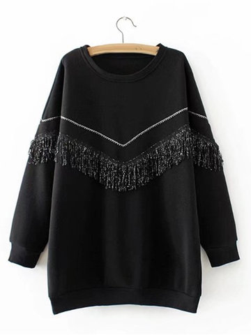 Women Tassels Stitching Sweatshirt-Newchic-