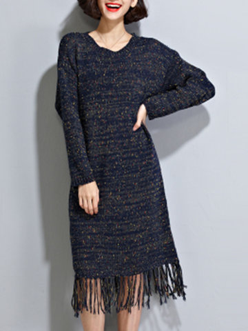 Women Tassels Sweater Dresses-Newchic-