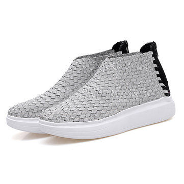 Woven Zipper Knitting High Top Breathable Flat Casual Shoes-Newchic-Multicolor