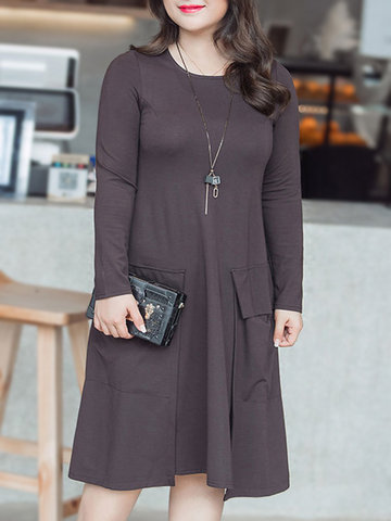 Yizhiyu Casual Women Solid Long Sleeve Dress-Newchic-