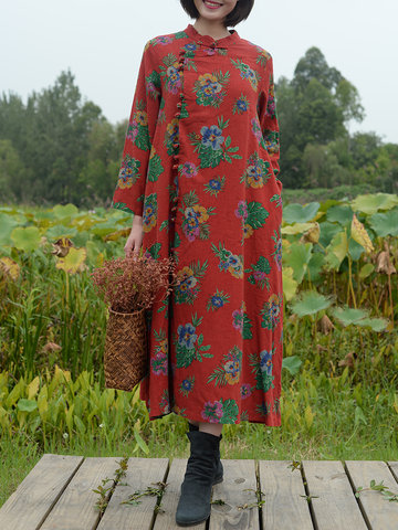 ZHI Floral Printed Maxi Dresses-Newchic-