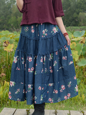 ZHI Floral Printed Maxi Skirts-Newchic-