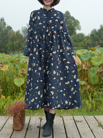 ZHI Floral Printed Mid-Long Dresses-Newchic-