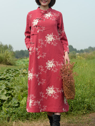 ZHI Floral Printed Vintage Dresses-Newchic-