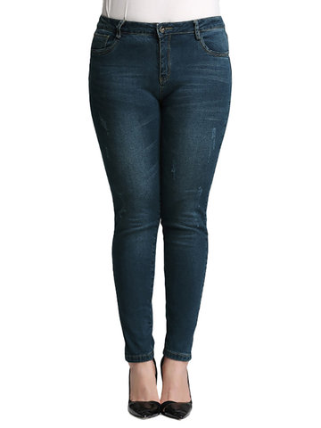 Zipper Pocket Denim Jeans-Newchic-