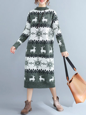 Animal Print Women Knitted Sweater Dresses-Newchic-