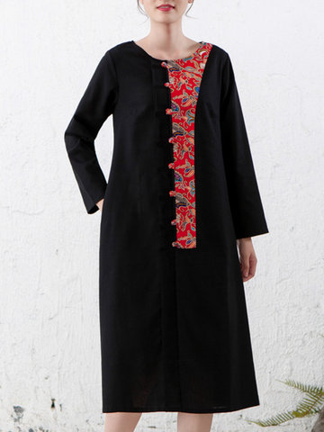 Autumn Vintage Ethnic Print Dresses-Newchic-