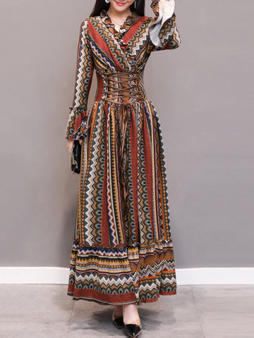 Bohemian Women Printed V-neck Maxi Dresses-Newchic-