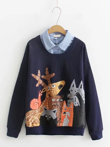 Cartoon Fake Two Pieces Women Blouses-Newchic-