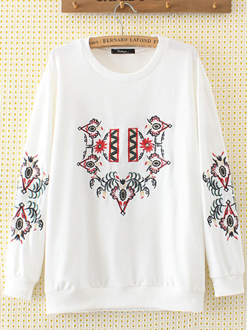Casual Embroidery Loose Sweatshirt-Newchic-