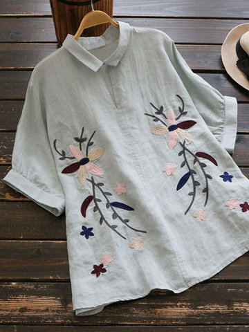 Casual Embroidery Turn-down Collar Women Blouses-Newchic-