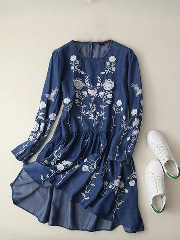 Casual Embroidery Women Denim Dresses-Newchic-