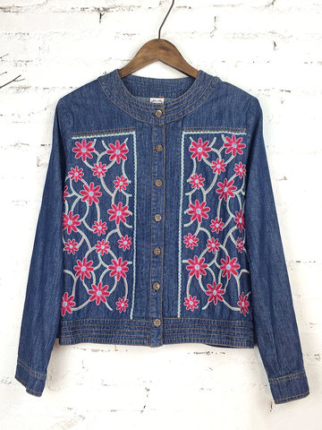 Casual Embroidery Women Denim Jackets-Newchic-