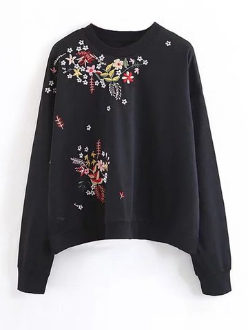 Casual Embroidery Women Sweatshirts-Newchic-