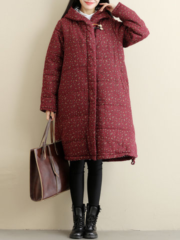 Casual Floral Printed Women Thick Coats-Newchic-