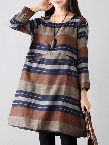 Casual Loose Striped Mini Dresses-Newchic-