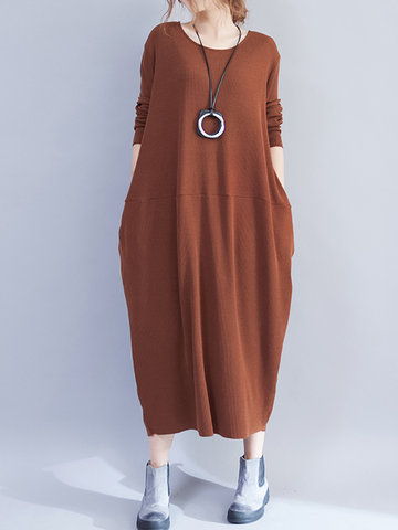 Casual Loose Women Solid Color Dresses-Newchic-