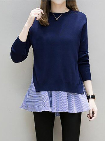 Casual Patchwork Knitted Sweater-Newchic-