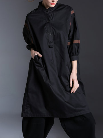 Casual Patchwork Loose Women Shirt Dresses-Newchic-