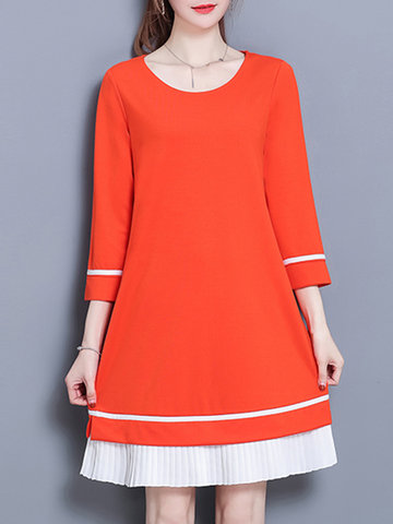 Casual Patchwork Women O-neck Dresses-Newchic-