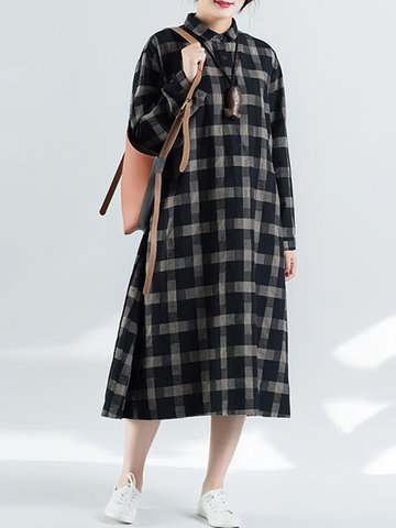 Casual Plaid Women Loose Dresses-Newchic-