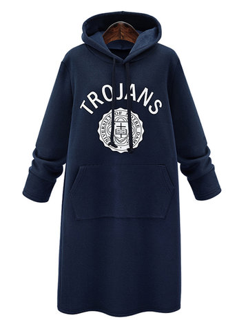 Casual Printed Long Sleeve Hooded Women Dresses-Newchic-