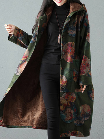 Casual Printed Women Hooded Thick Coats-Newchic-