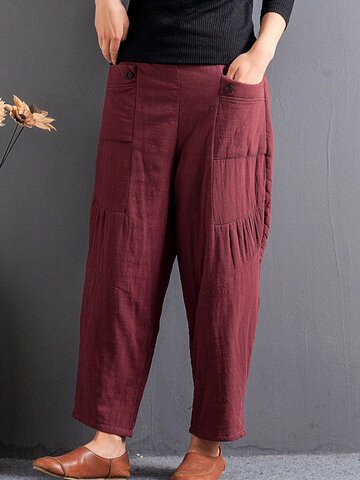 Casual Solid Color Patchwork Harem Pants-Newchic-