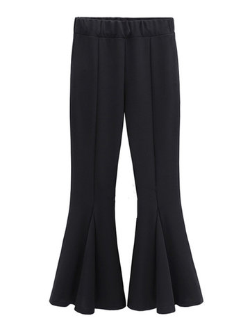 Casual Solid Elastic Waist Flared Pant-Newchic-