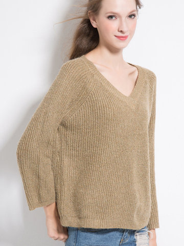 Casual Solid Loose Knit Sweaters-Newchic-