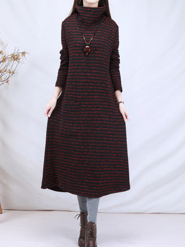 Casual Striped Long Knitted Dresses-Newchic-