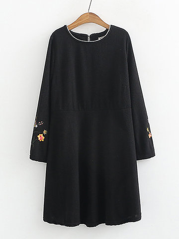 Casual Women Embroidery Long Sleeve Dress-Newchic-