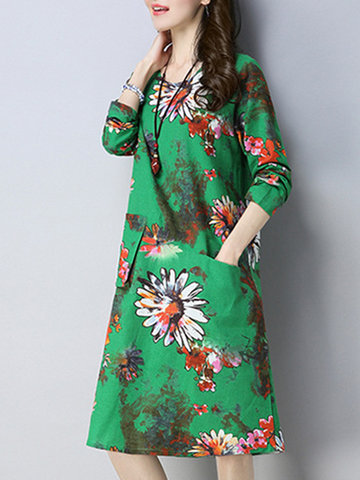 Casual Women Flower Print Dresses-Newchic-