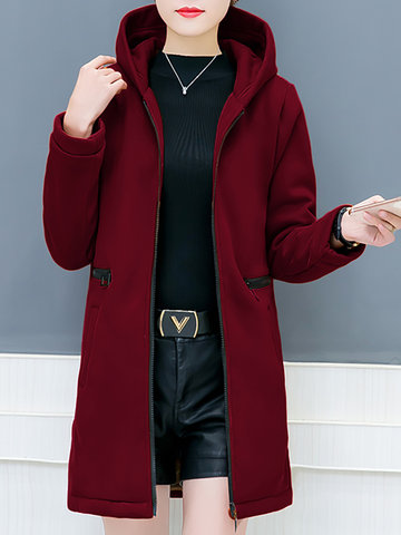 Casual Women Solid Hooded Thick Coat-Newchic-