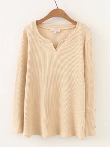 Casual Women Solid Long Sleeve Knit Sweater-Newchic-
