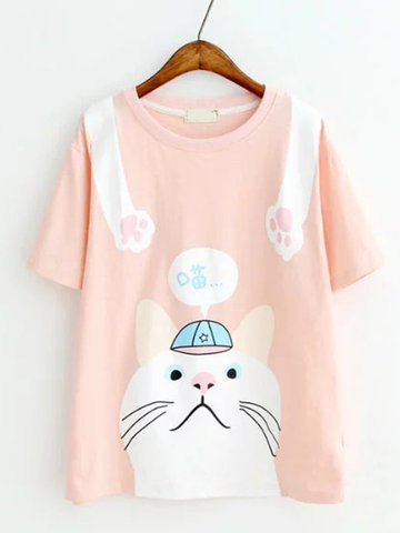 Cat Print T-shirts For Women-Newchic-