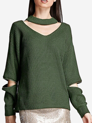 Causal Women Sexy Hollow Zipper Sweaters-Newchic-