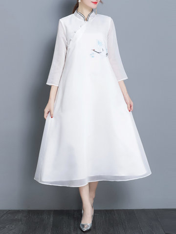 Chinese Style Crane Print Elegant Women Dresses-Newchic-